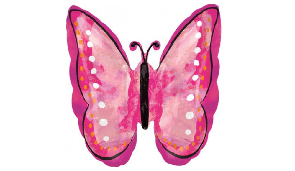 S/S NON LICENSED MYLARS: Butterfly painted pink - Balloon Express