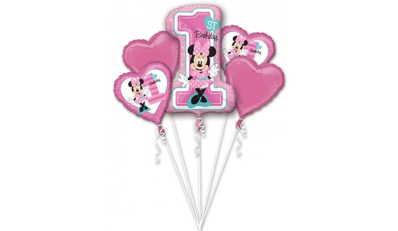 5 pc Bouquet Minnie 1st Birthday - Balloon Express