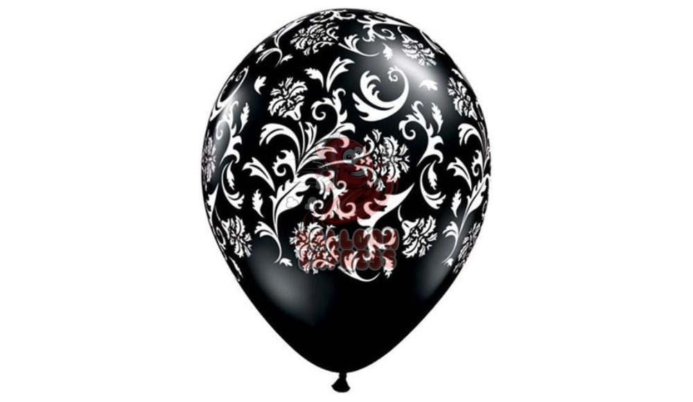 Printed Damask - Black with White Print - Helium Inflated - Balloon Express
