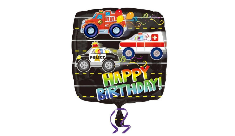 18" Happy Birthday emergency vehicles foil - Balloon Express