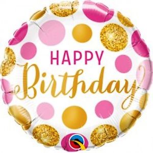 18" foil Birthday pink and gold dots - Balloon Express