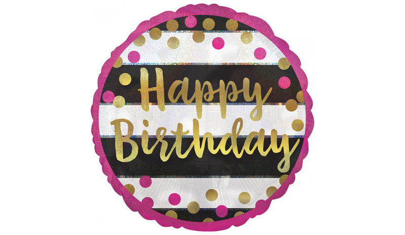 Standard Holographic Pink & Gold Milestone Happy Birthday - Balloon Express