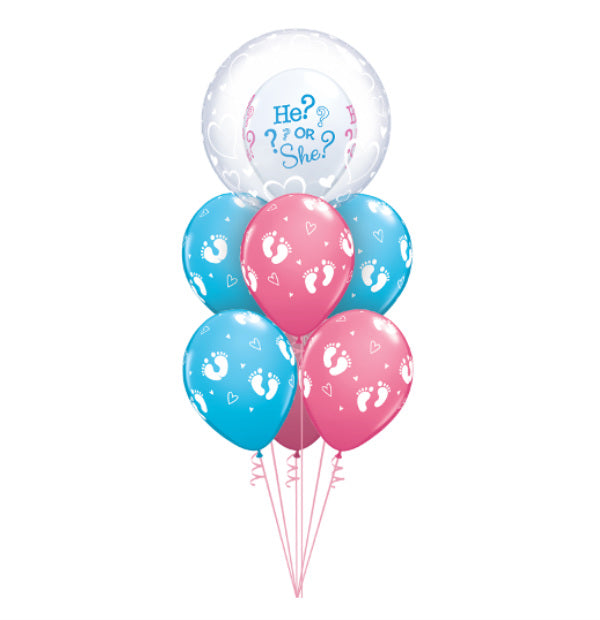 Gender Reveal Bubble Bouquet "What Will You Be? He or She?" - Balloon Express